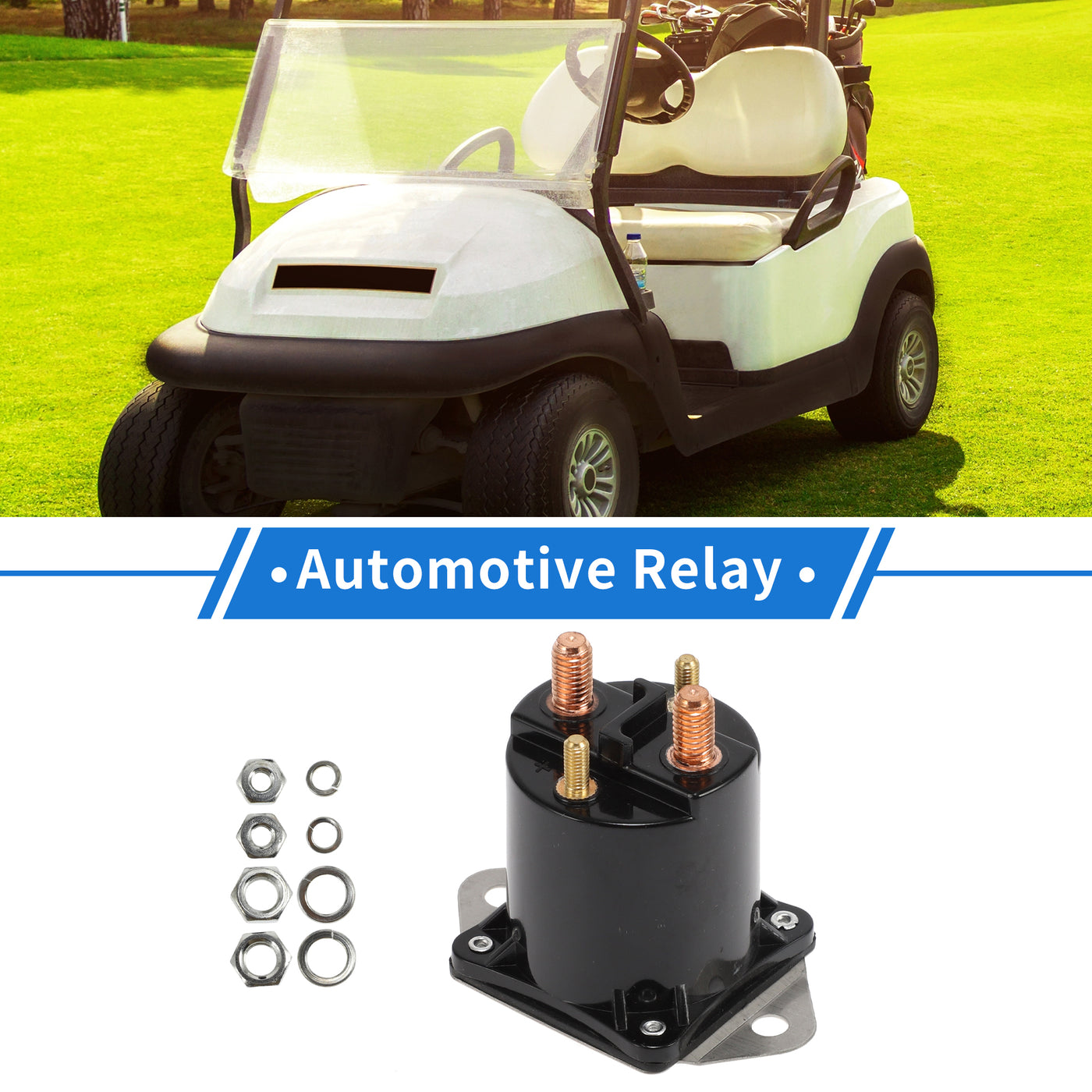 VekAuto Gas Golf Cart Starter Solenoid Relay Kit 12V 4 Terminal Relay for Club Car Carryall Series 92-97 for Club Car for DS Series, Durable Metal Black