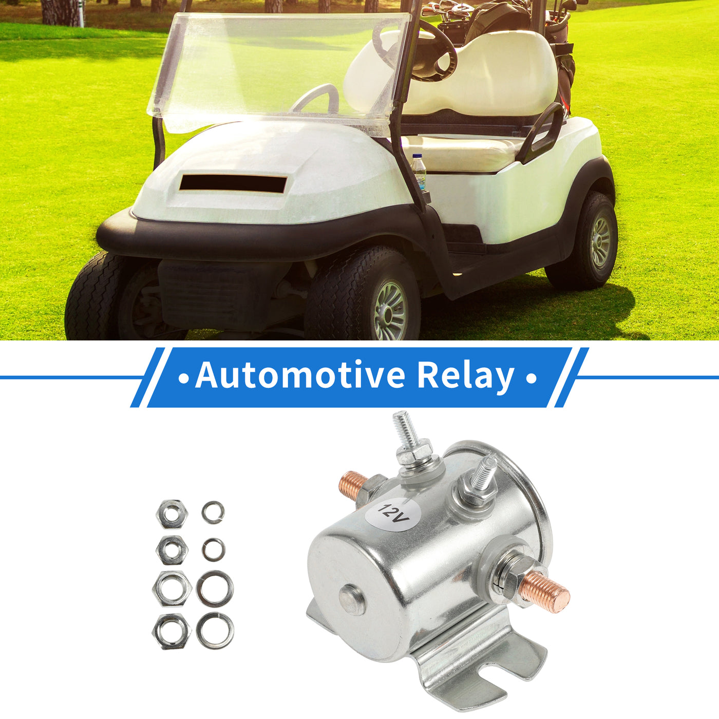 VekAuto Golf Cart Solenoid Relay Kit 12V 4 Terminal Relay for CAT, Durable Metal Silver Tone