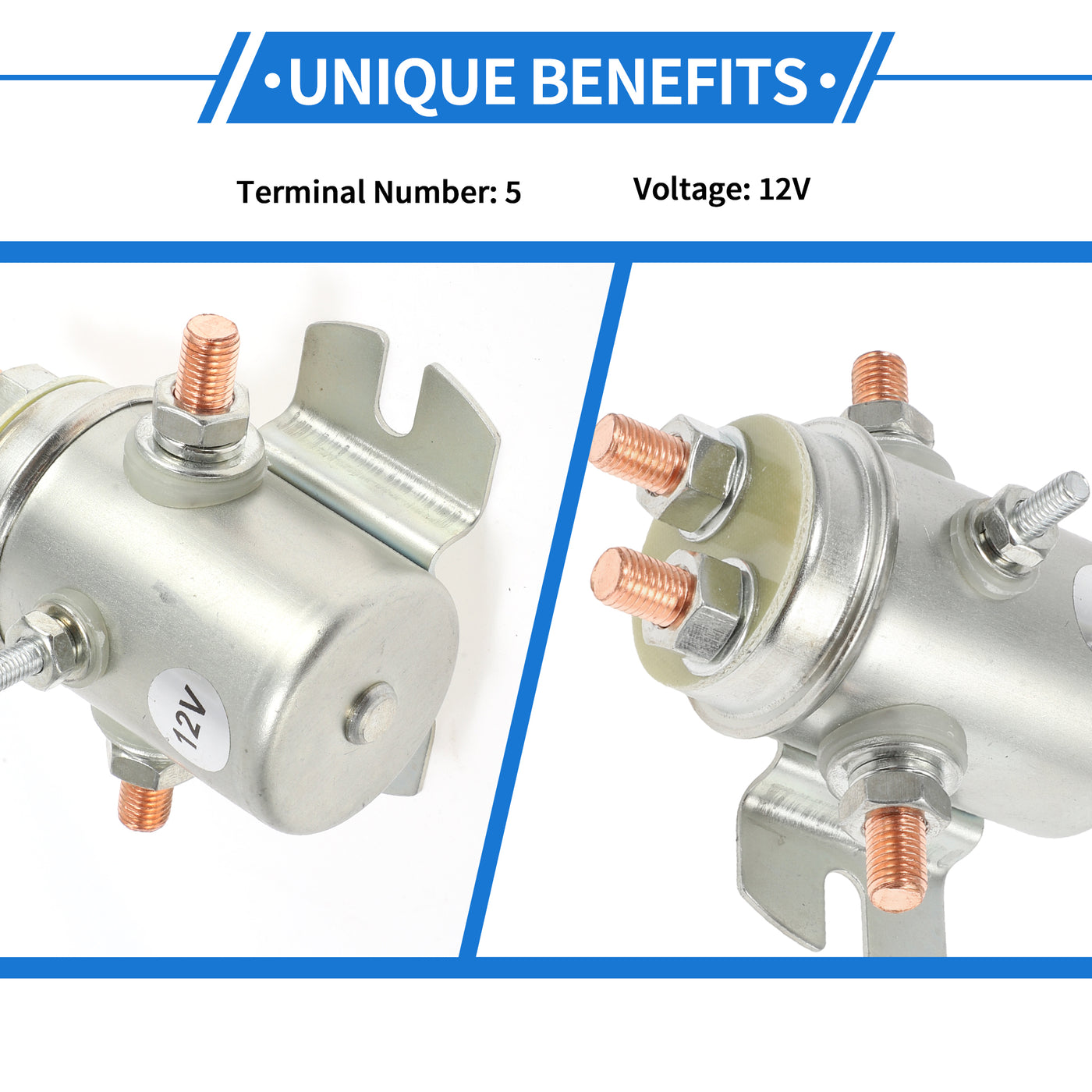 VekAuto Golf Cart Winch Motor Solenoid Relay Kit 12V 5 Terminal Relay, Durable Metal Silver Tone