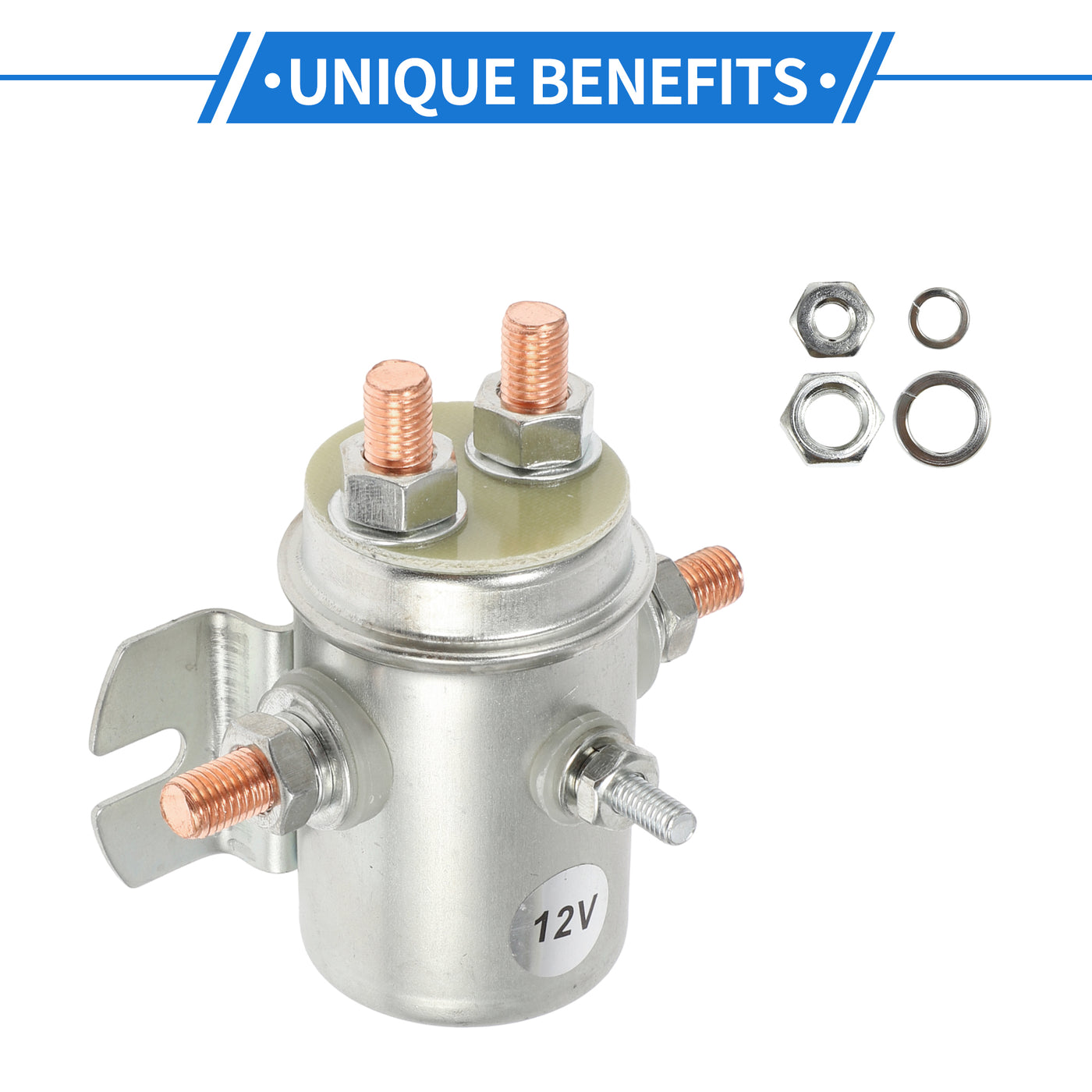 VekAuto Golf Cart Winch Motor Solenoid Relay Kit 12V 5 Terminal Relay, Durable Metal Silver Tone