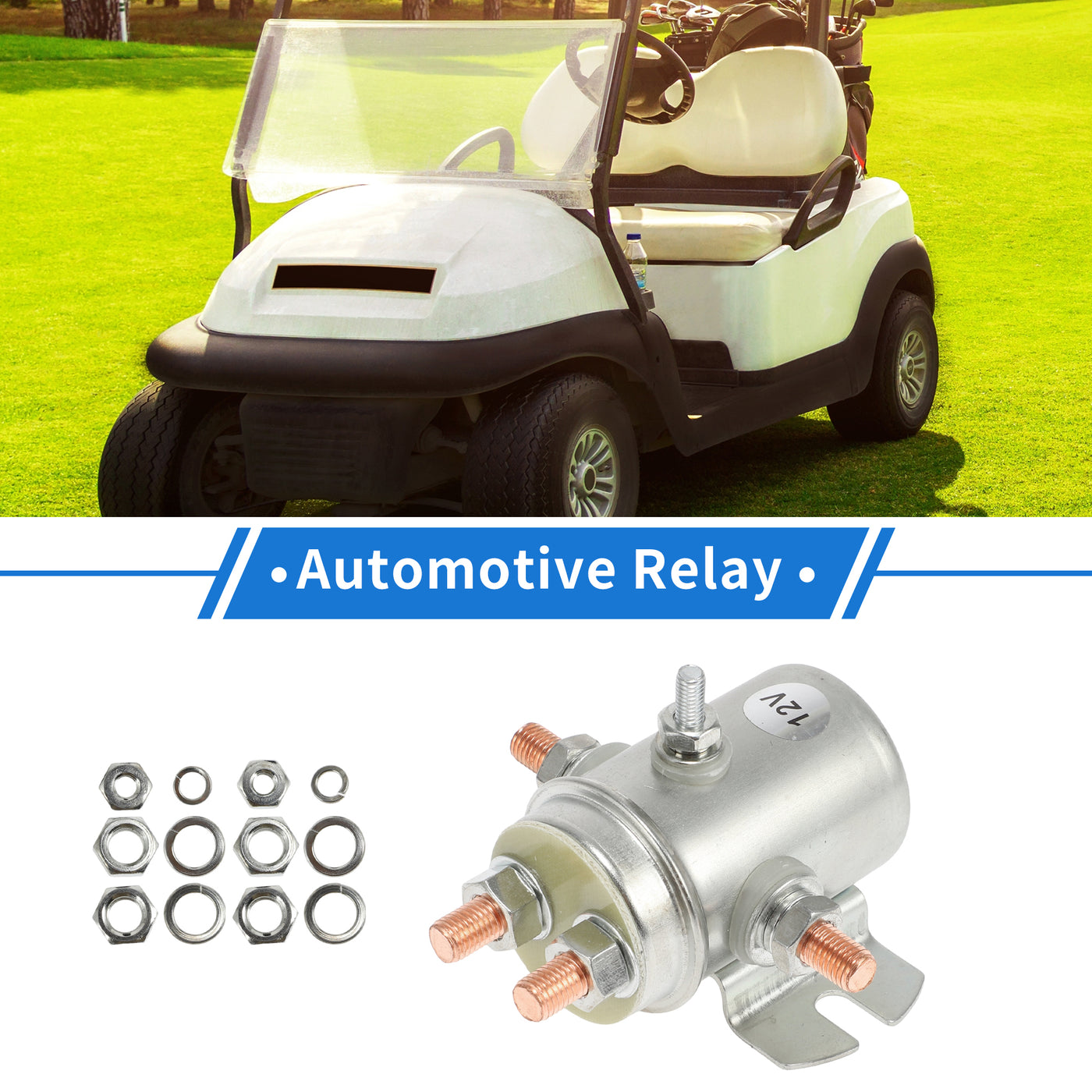 VekAuto Golf Cart Winch Motor Solenoid Relay Kit 12V 5 Terminal Relay, Durable Metal Silver Tone