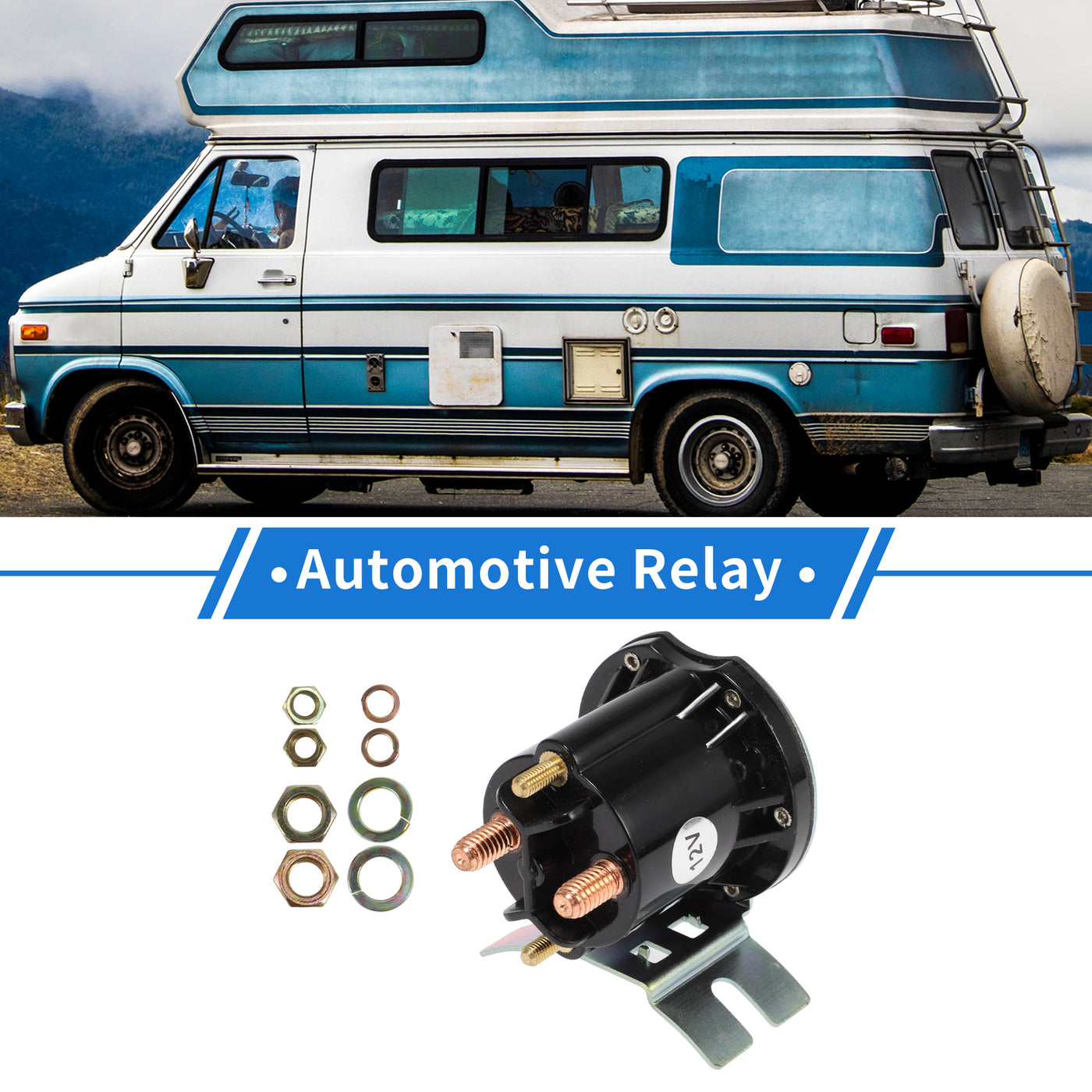 VekAuto RV Electric Vehicle Solenoid Relay Kit 12V 4 Terminal Relay, Durable Plastic Metal Black