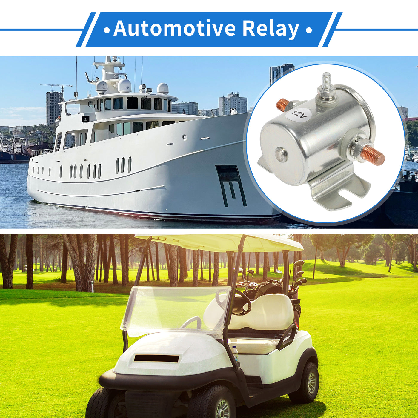 VekAuto Golf Cart Marine Winch Continuous Duty Solenoid Relay Kit 12V 200A 3 Terminal Relay, Durable Metal Silver Tone