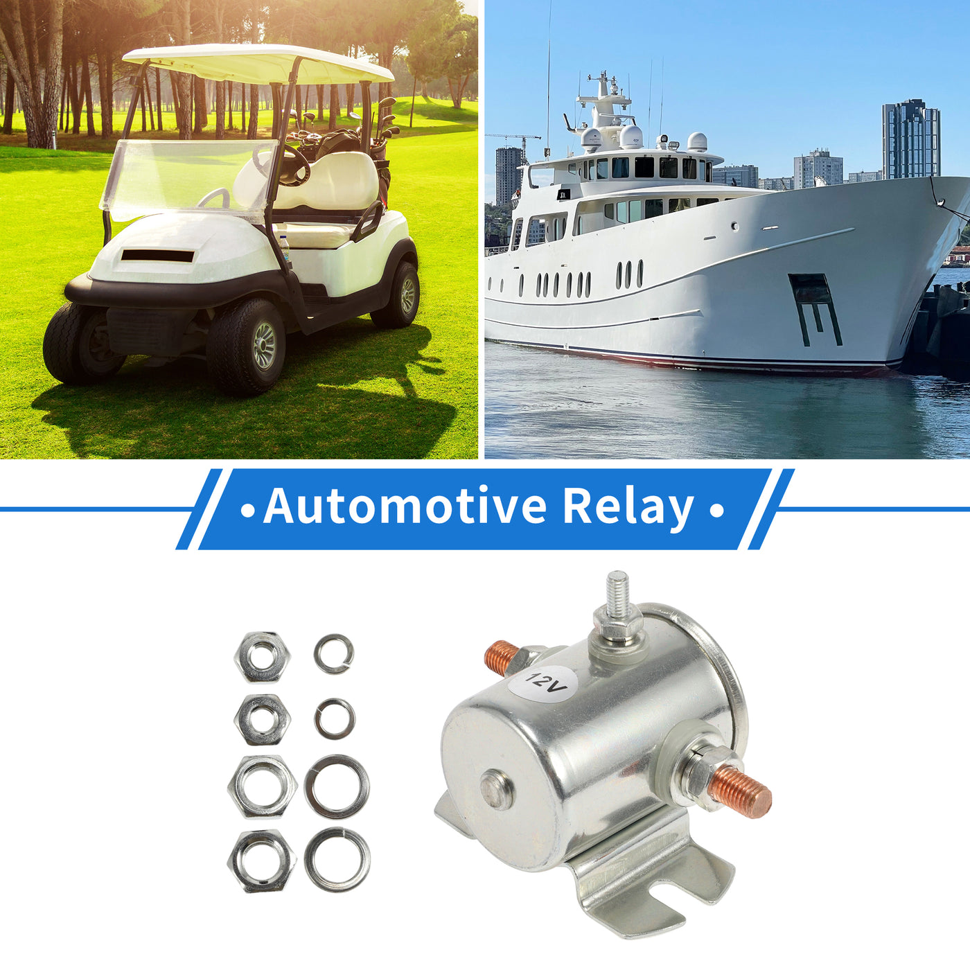 VekAuto Golf Cart Marine Winch Continuous Duty Solenoid Relay Kit 12V 200A 3 Terminal Relay, Durable Metal Silver Tone