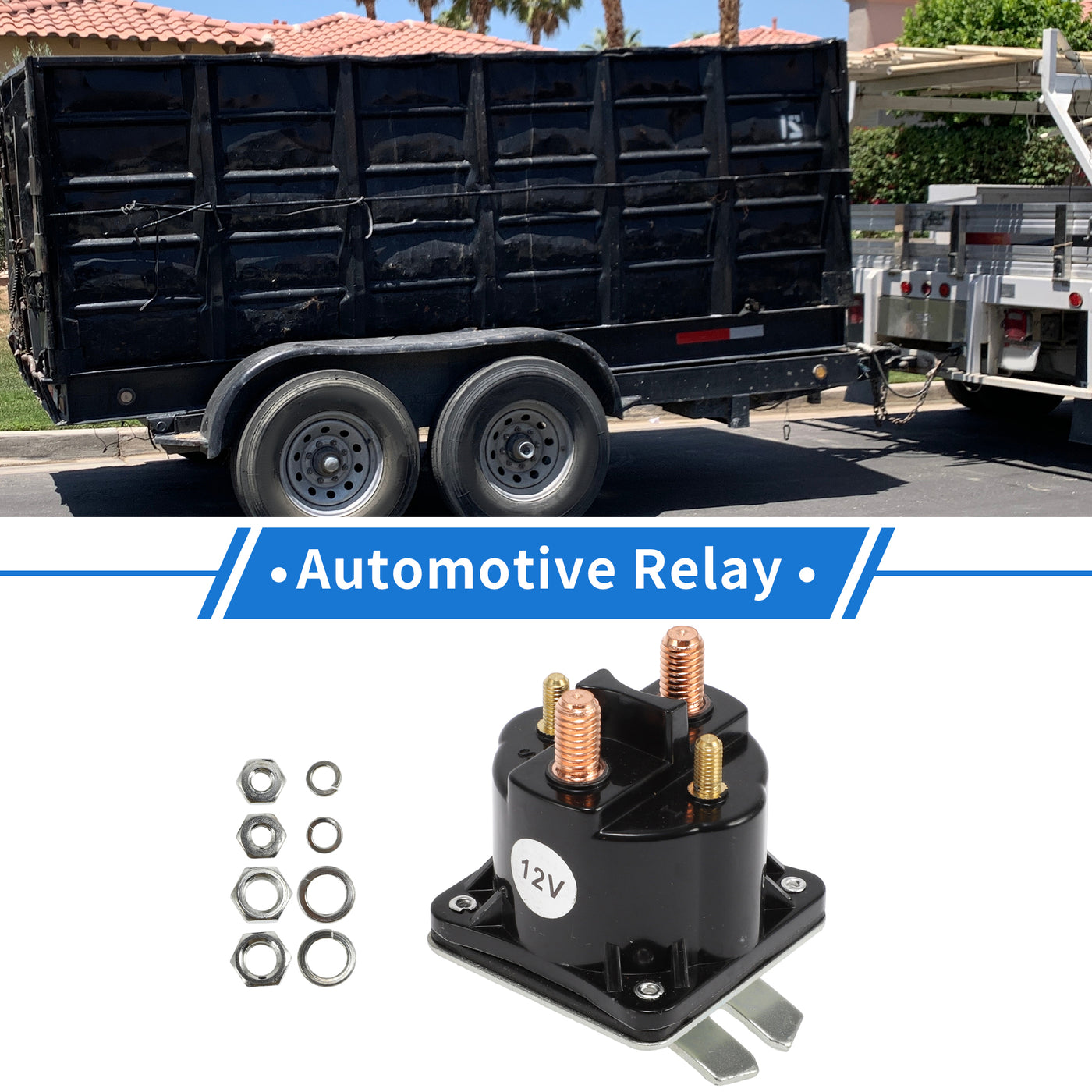 VekAuto Dump Trailer Intermittent Duty Solenoid Relay Kit 12V 100A 4 Terminal Relay, Durable Plastic Metal Black