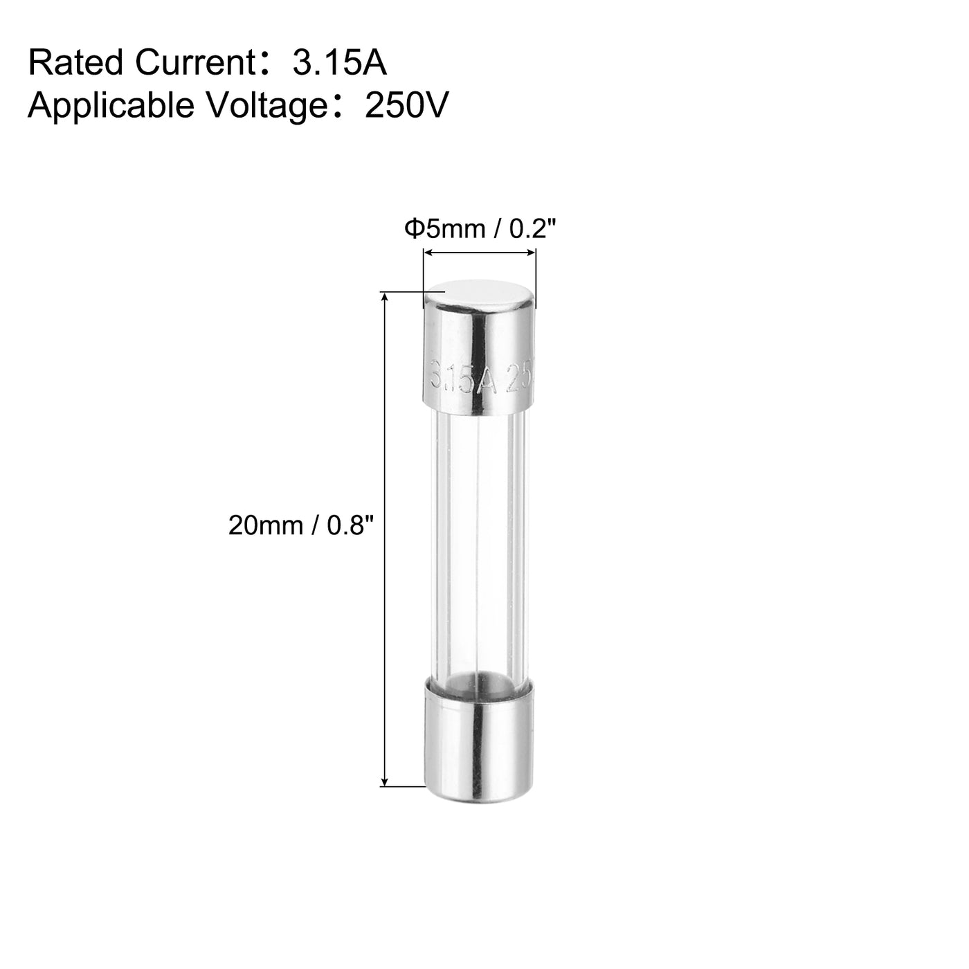 Harfington 3.15A 250V Glass Fuse 5x20mm Slow Blow Fuse Time Delay Fuse(Pack of 10)