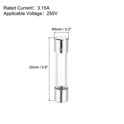 Harfington 3.15A 250V Glass Fuse 5x20mm Slow Blow Fuse Time Delay Fuse(Pack of 20)