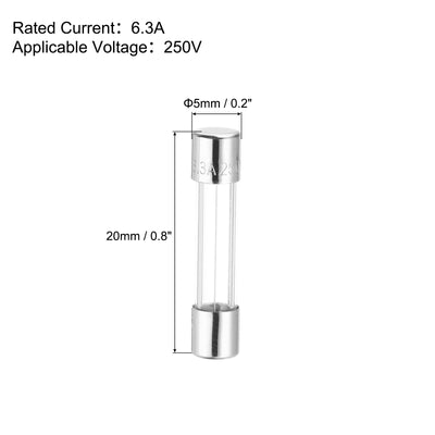 Harfington 6.3A 250V Glass Fuse 5x20mm Slow Blow Fuse Time Delay Fuse(Pack of 20)