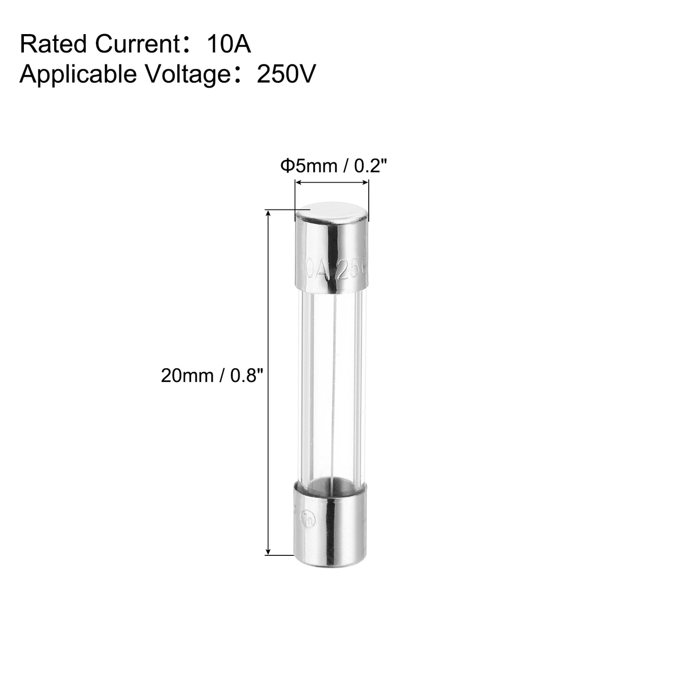 Harfington 10 A, 250 V, Glassicherung, 5 x 20 mm, Zeitverzögerungssicherung, UL-gelistet, träge Sicherung für Haushaltsgeräte (20 Stück)