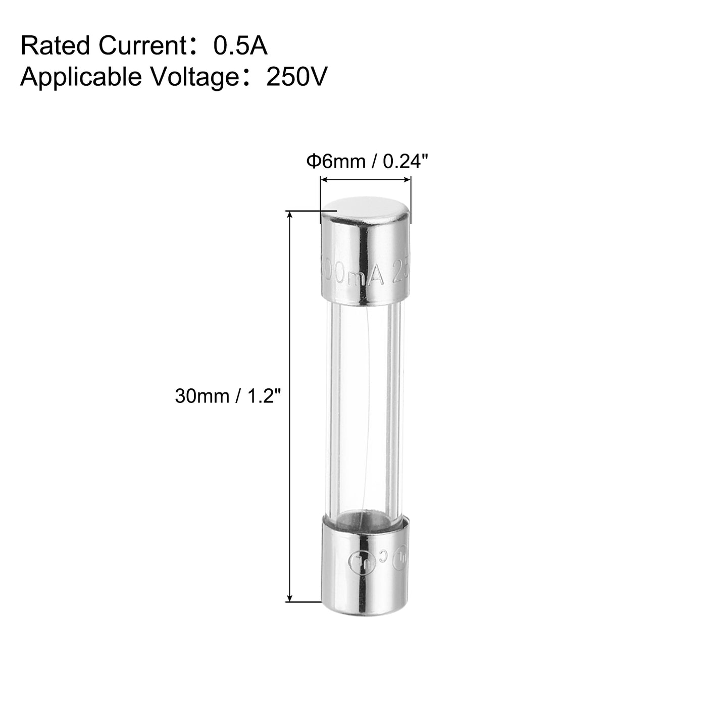 Harfington 0.5A 250V Glass Fuse 6x30mm Slow Blow Fuse Time Delay Fuse(Pack of 10)