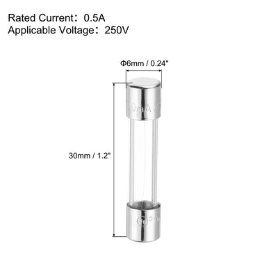 Harfington 0.5A 250V Glass Fuse 6x30mm Slow Blow Fuse Time Delay Fuse(Pack of 10)