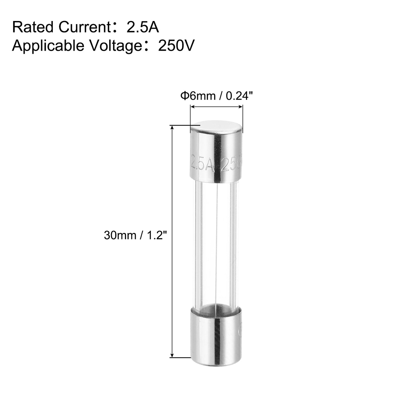 Harfington 2.5A 250V Glass Fuse 6x30mm Slow Blow Fuse Time Delay Fuse(Pack of 10)