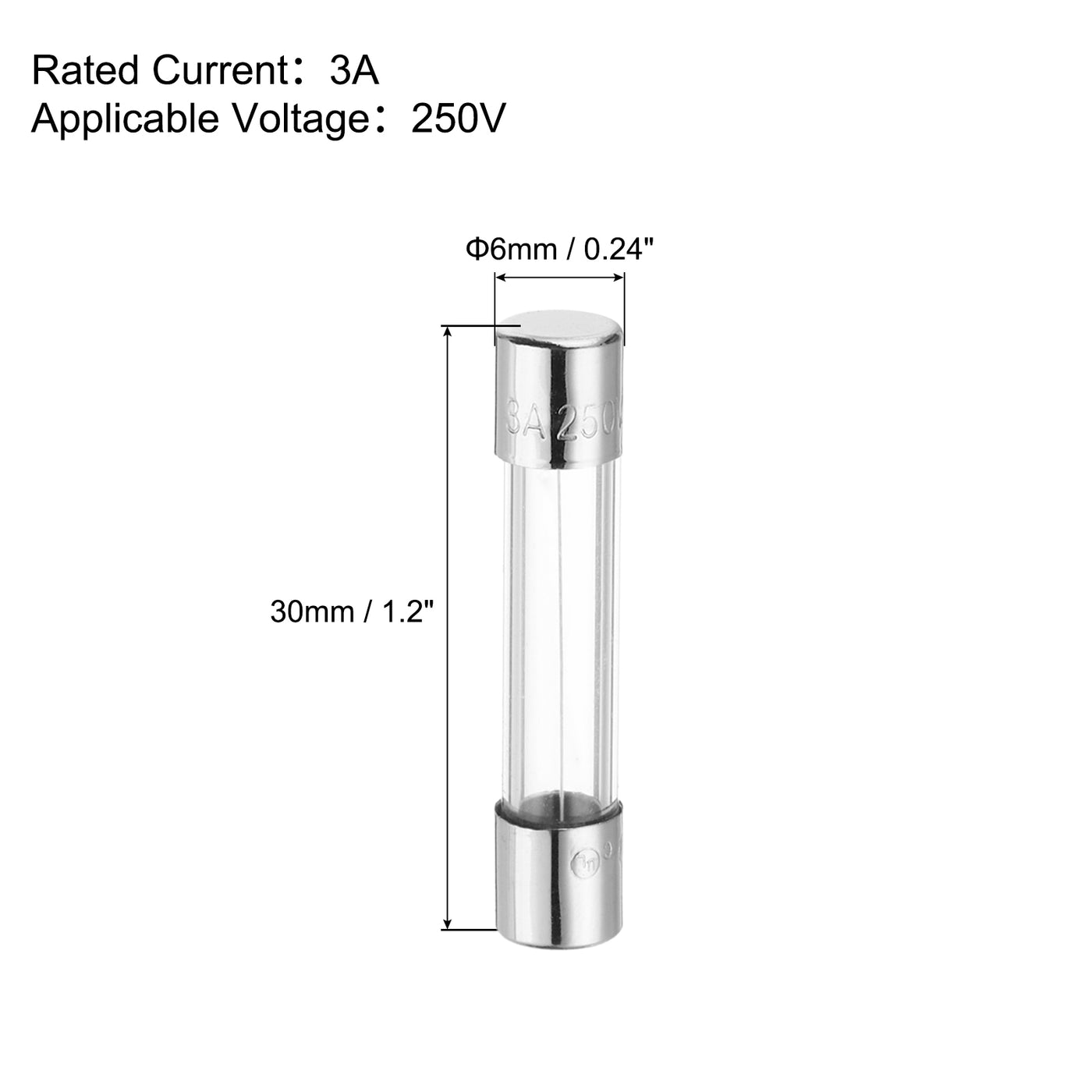 Harfington 3A 250V Glass Fuse 6x30mm Slow Blow Fuse Time Delay Fuse(Pack of 10)