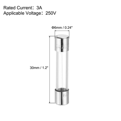 Harfington 3A 250V Glass Fuse 6x30mm Slow Blow Fuse Time Delay Fuse(Pack of 10)