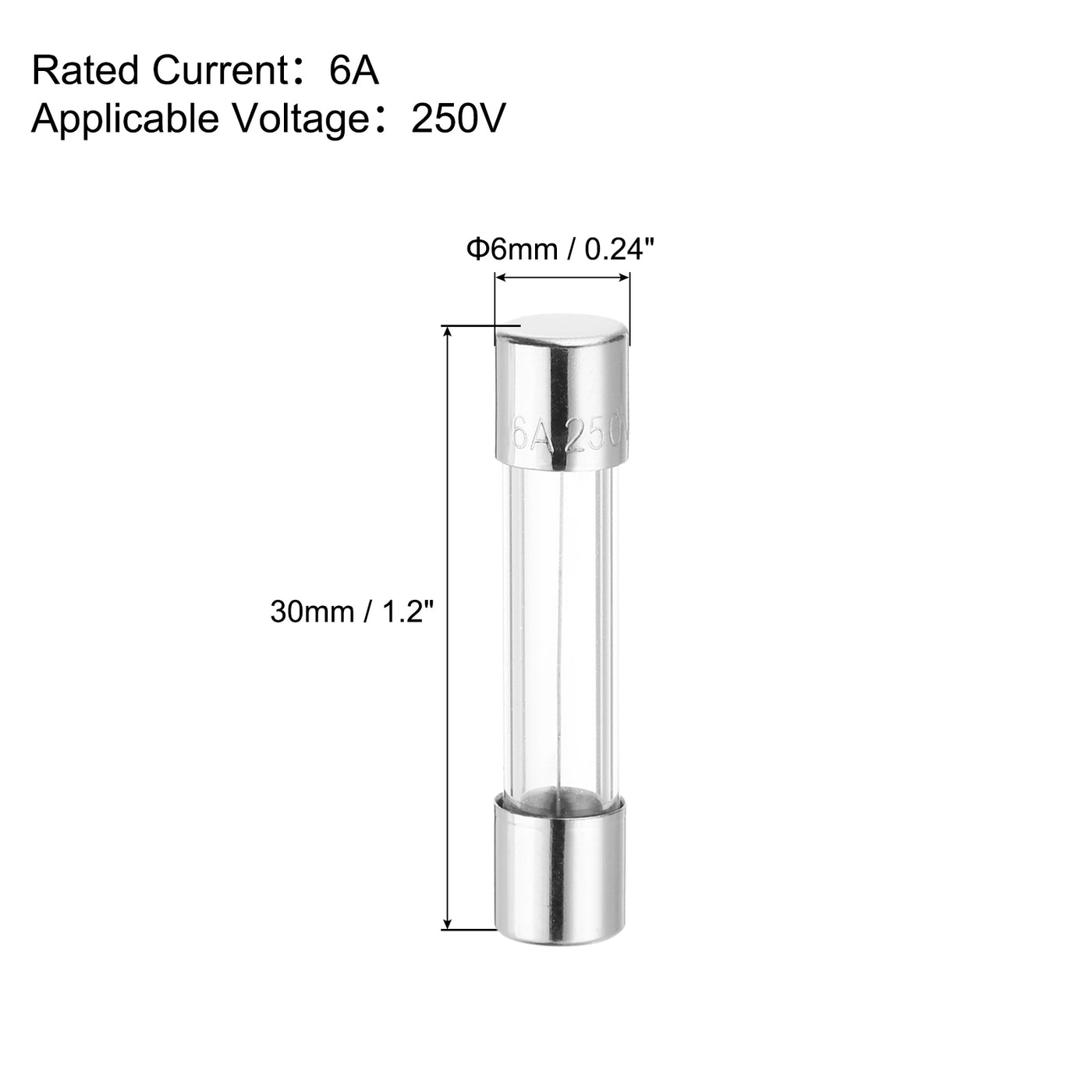 Harfington 6 A, 250 V, Glassicherung, 6 x 30 mm, Zeitverzögerungssicherung, UL-gelistete, träge Sicherung für Haushaltsgeräte (10er-Pack)