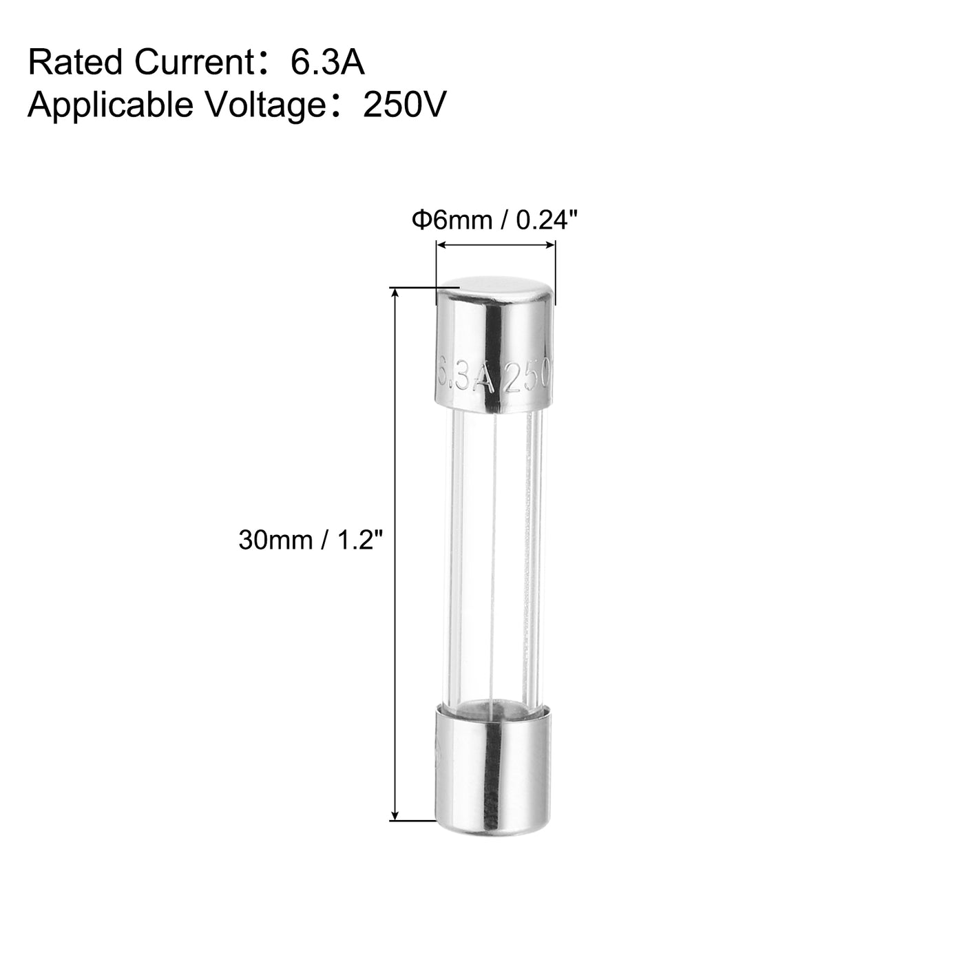 Harfington 6.3A 250V Glass Fuse 6x30mm Slow Blow Fuse Time Delay Fuse(Pack of 10)