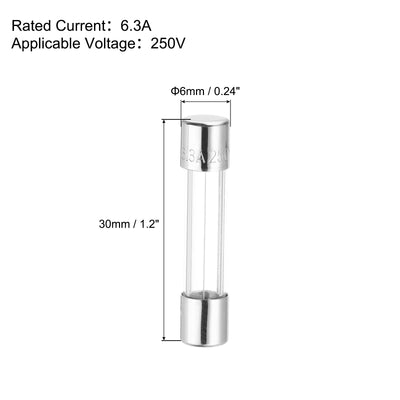 Harfington 6.3A 250V Glass Fuse 6x30mm Slow Blow Fuse Time Delay Fuse(Pack of 10)