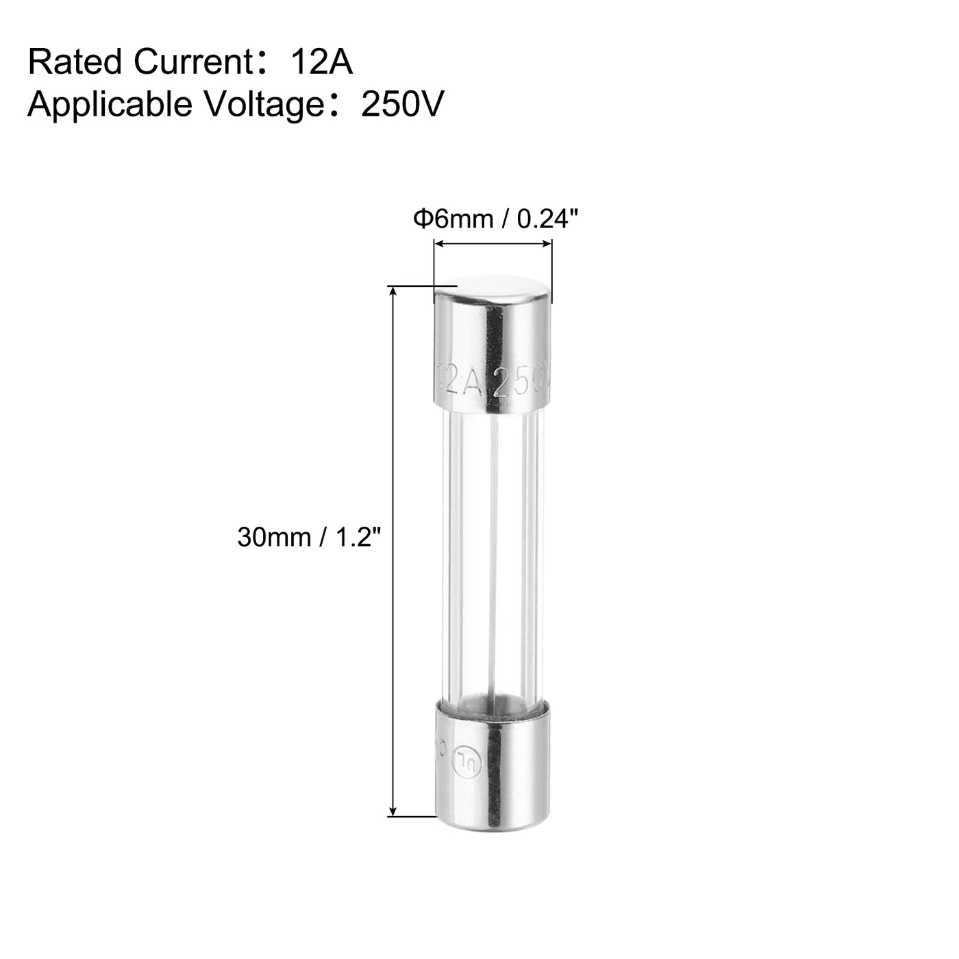 Harfington 12A 250V Glass Fuse 6x30mm Slow Blow Fuse Time Delay Fuse(Pack of 10)