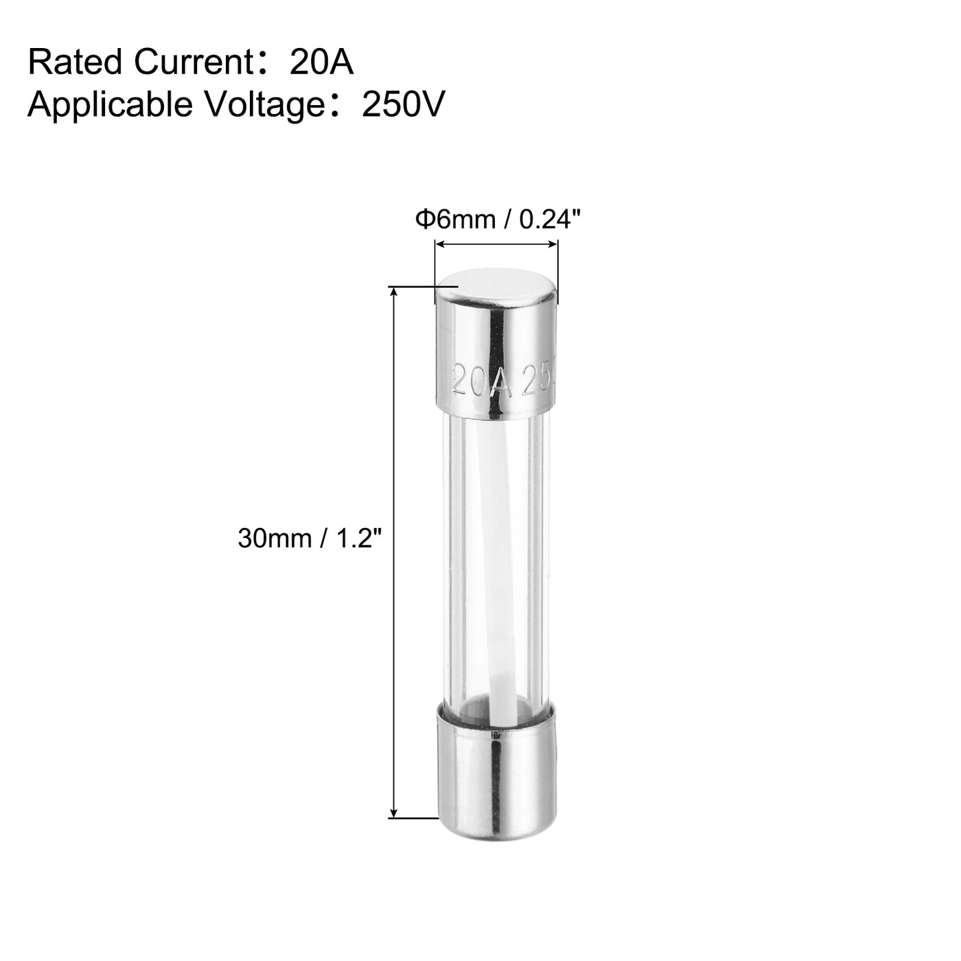 Harfington 20A 250V Glass Fuse 6x30mm Slow Blow Fuse Time Delay Fuse(Pack of 10)