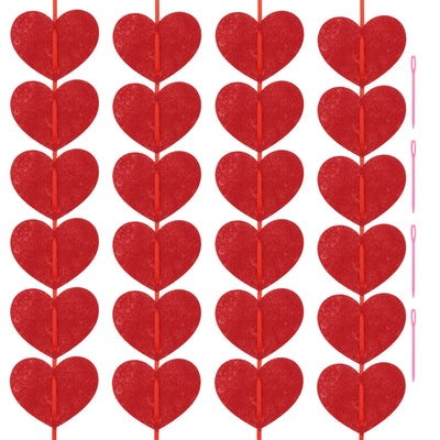 Harfington 96 Pcs Heart Garland Banner Felt Heart Valentines Garland Red Vertical for Valentines Day Decor Anniversary Birthday Party