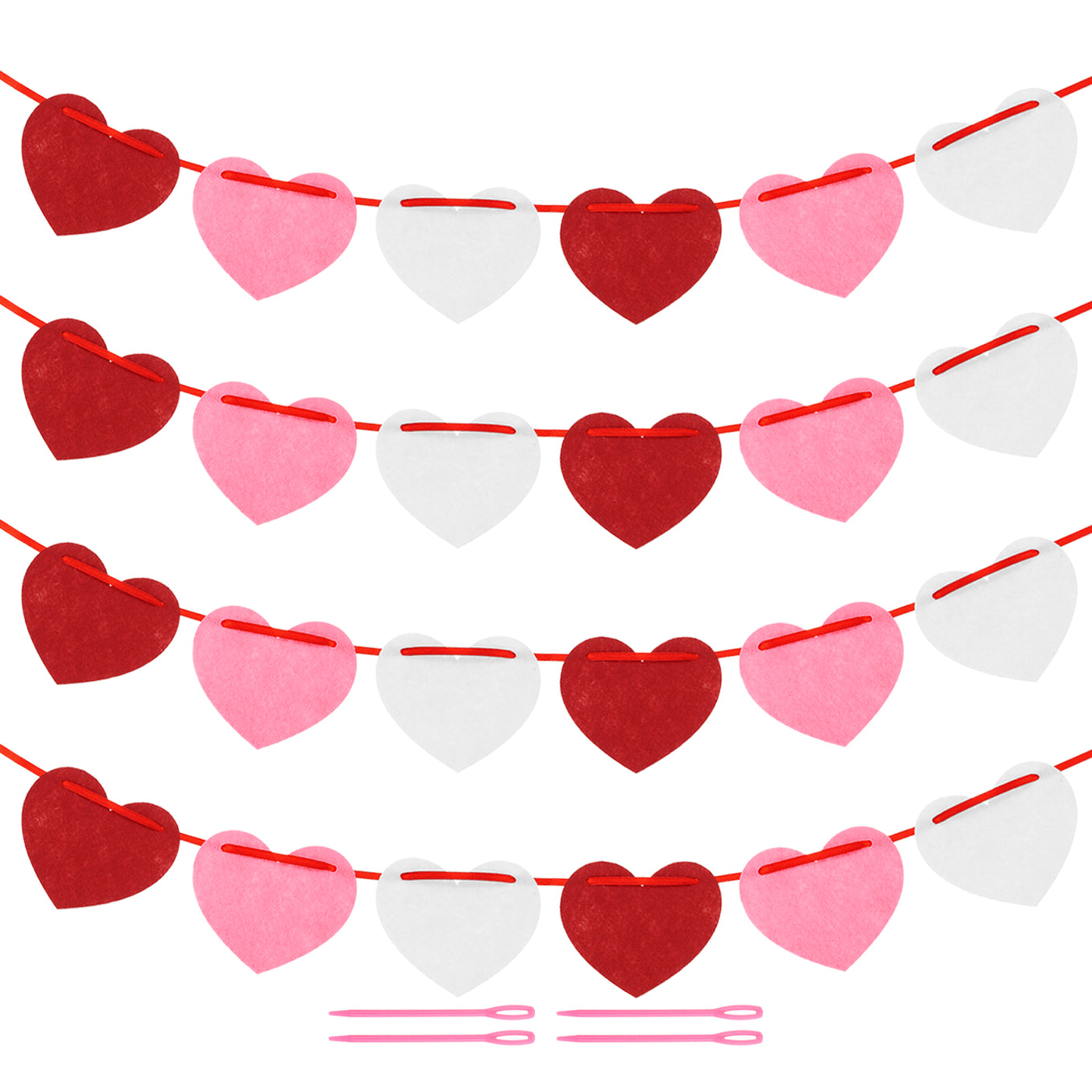 Harfington 96 Pcs Heart Garland Banner Felt Heart Valentines Garland Horizontal for Valentines Day Decor Anniversary Birthday Party