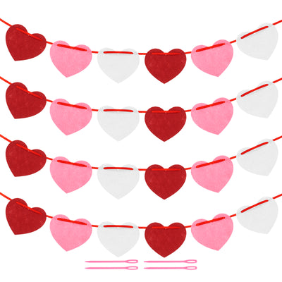 Harfington 96 Pcs Heart Garland Banner Felt Heart Valentines Garland Horizontal for Valentines Day Decor Anniversary Birthday Party