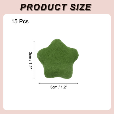 Harfington 15Pcs Felt Star for Crafts, Dark Green Sewing Pom Poms Handmade Wool Felt Sheets 1.2" for DIY Arts and Crafts,Sewing Handcraft, Christmas Decoration