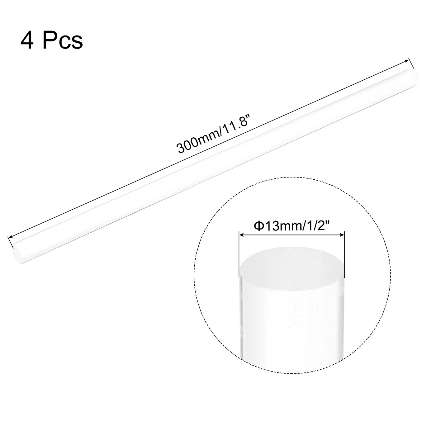 Harfington 4pcs Acrylic Round Rods 1/2" x 12" Clear Plastic Acrylic Dowel Rods