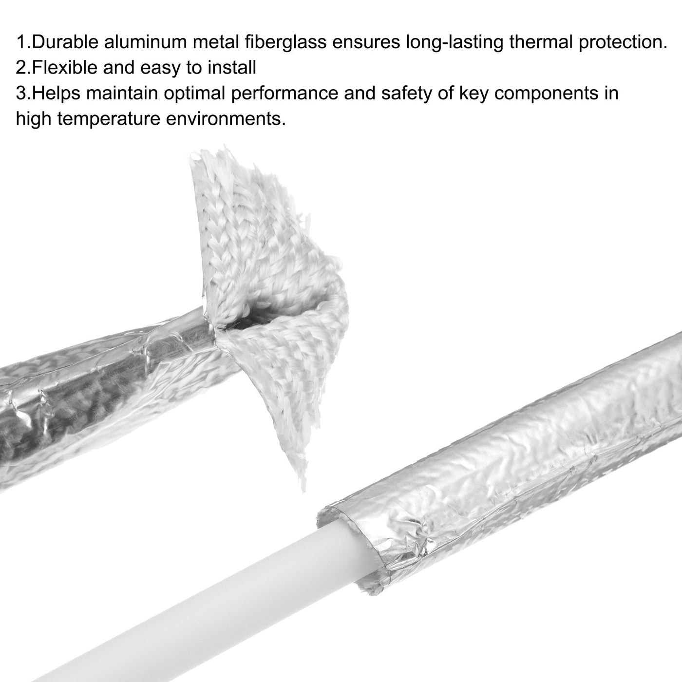 Harfington Heat Shroud Aluminized Sleeving 3/8" ID x 10.5FT Aluminum Metallic Fiberglass Heat Shroud for Fuel Lines Cables Electrical Wiring