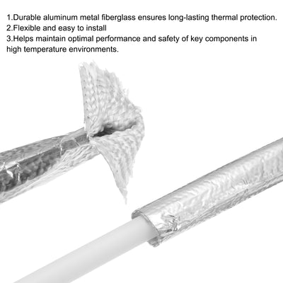 Harfington Heat Shroud Aluminized Sleeving 3/8" ID x 10.5FT Aluminum Metallic Fiberglass Heat Shroud for Fuel Lines Cables Electrical Wiring