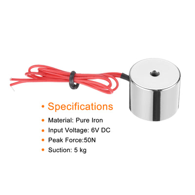 Harfington Uxcell Round Solenoid Electromagnet DC 6V 50N 11LB/5Kg Electric Magnet Electric Lifting Magnet for Automation Equipment