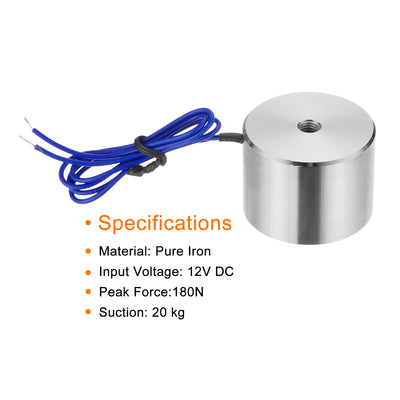 Harfington Uxcell Round Solenoid Electromagnet DC 12V 180N 44LB/20Kg Electric Magnet Electric Lifting Magnet for Automation Equipment