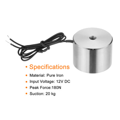 Harfington Uxcell Round Solenoid Electromagnet DC 24V 180N 44LB/20Kg Electric Magnet Electric Lifting Magnet for Automation Equipment