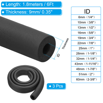 Harfington 3Pcs 1-1/8"(28mm) ID x 6Ft Pipe Insulation Foam Tube