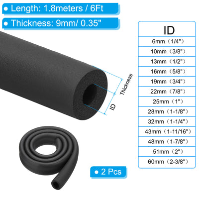 Harfington 2Pcs 1-1/4"(32mm) ID x 6Ft Pipe Insulation Foam Tube