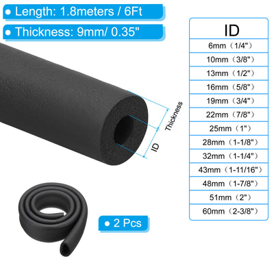 Harfington 2Pcs 1-7/8"(48mm) ID x 6Ft Pipe Insulation Foam Tube