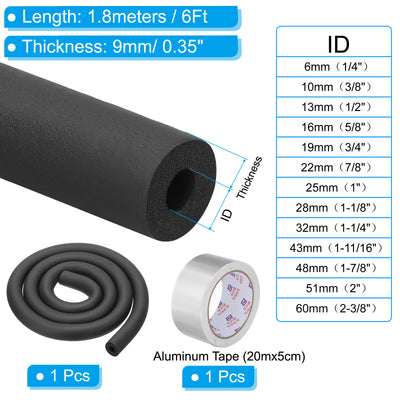 Harfington 1/4"(6mm) ID x 6Ft Pipe Insulation Foam Tube Set with Aluminum Tape