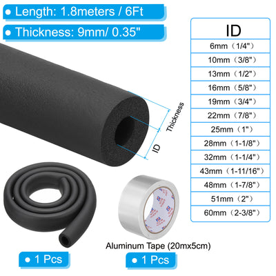 Harfington 1"(25mm) ID x 6Ft Pipe Insulation Foam Tube Set with Aluminum Tape