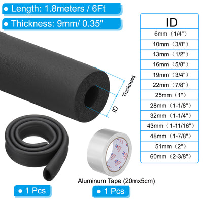 Harfington 1-11/16"(43mm) ID x 6Ft Pipe Insulation Foam Tube Set with Aluminum Tape