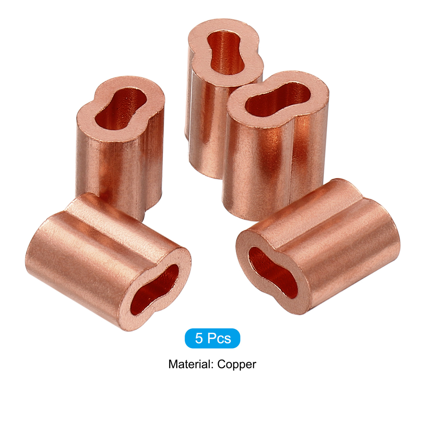 Harfington 3/32"/ 2.5mm Wire Rope Loop Sleeve, 5 Pack Copper Double Ferrule Duplex Crimping Loop Sleeve for Wire Rope Cable Fittings Rigging, Golden