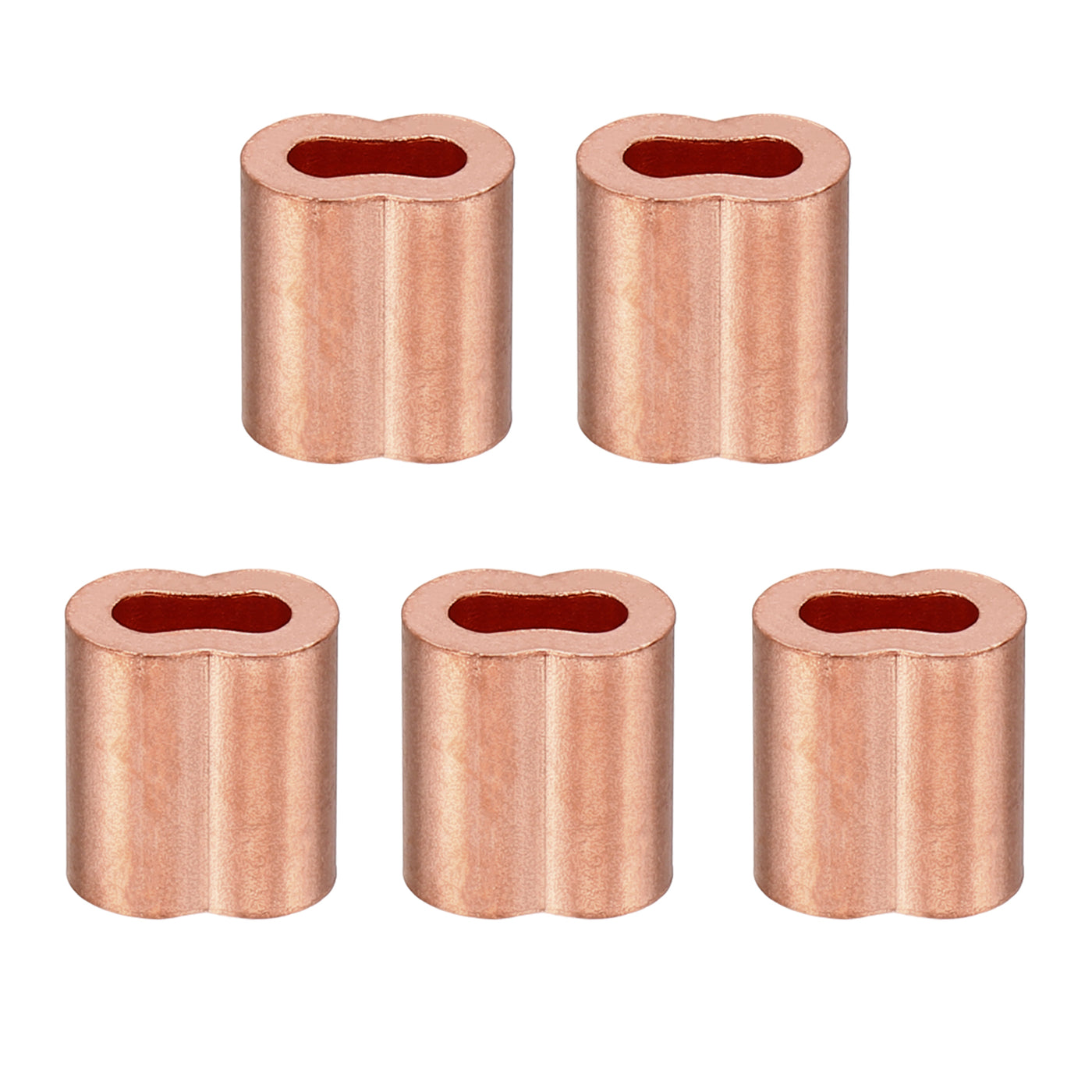 Harfington 3/32"/ 2.5mm Wire Rope Loop Sleeve, 5 Pack Copper Double Ferrule Duplex Crimping Loop Sleeve for Wire Rope Cable Fittings Rigging, Golden