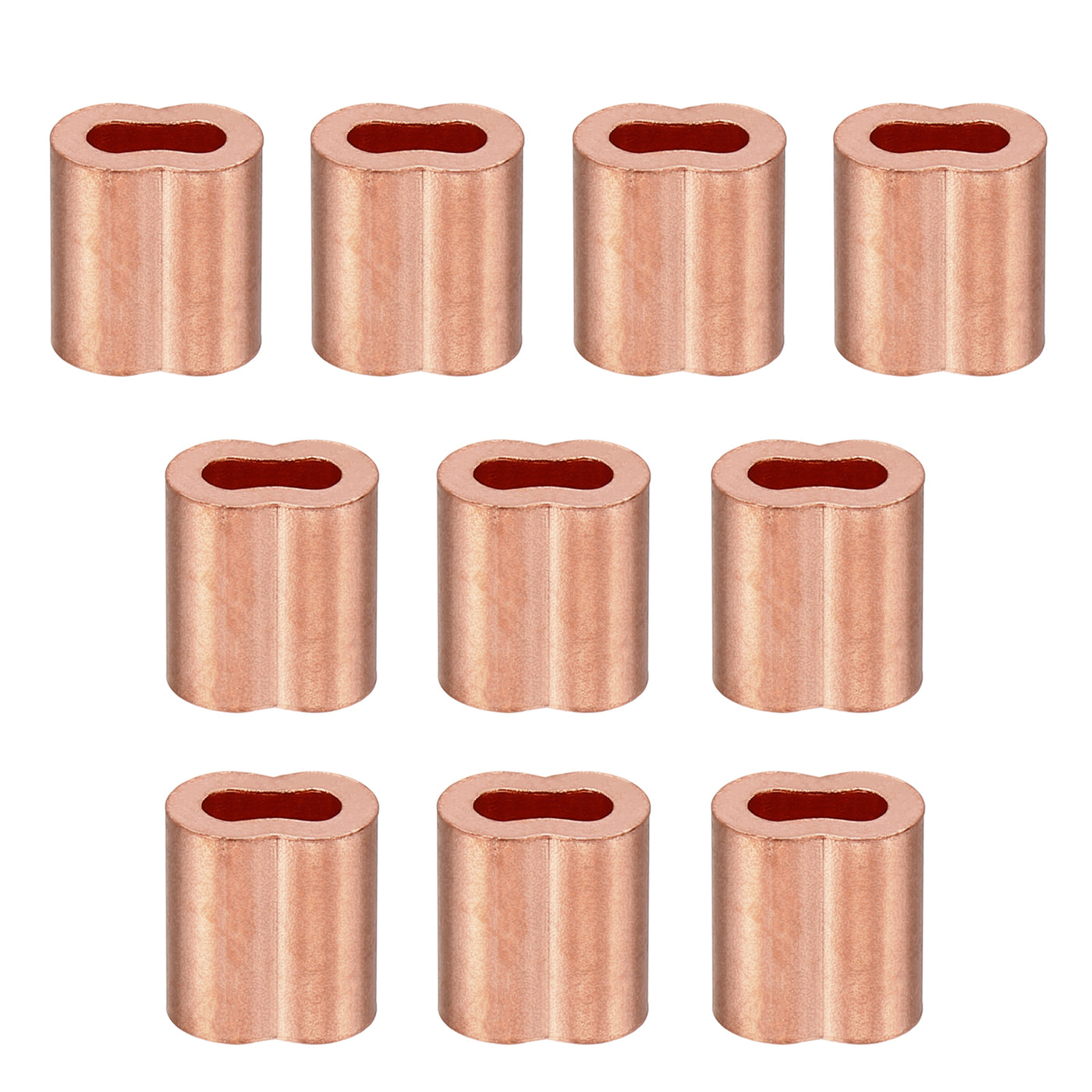 Harfington 3/32"/ 2.5mm Wire Rope Loop Sleeve, 10 Pack Copper Double Ferrule Duplex Crimping Loop Sleeve for Wire Rope Cable Fittings Rigging, Golden