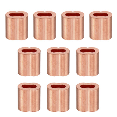 Harfington 3/32"/ 2.5mm Wire Rope Loop Sleeve, 10 Pack Copper Double Ferrule Duplex Crimping Loop Sleeve for Wire Rope Cable Fittings Rigging, Golden