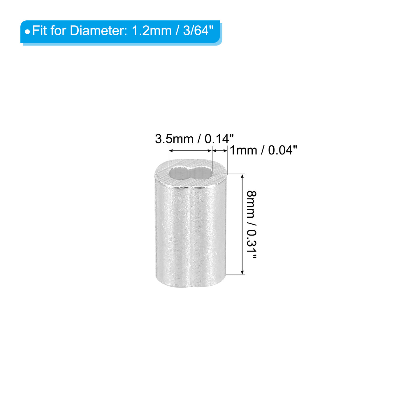 uxcell Uxcell 3/64" 1.2mm Aluminum Crimping Loop Sleeve Double Ferrule, Silver 25pcs