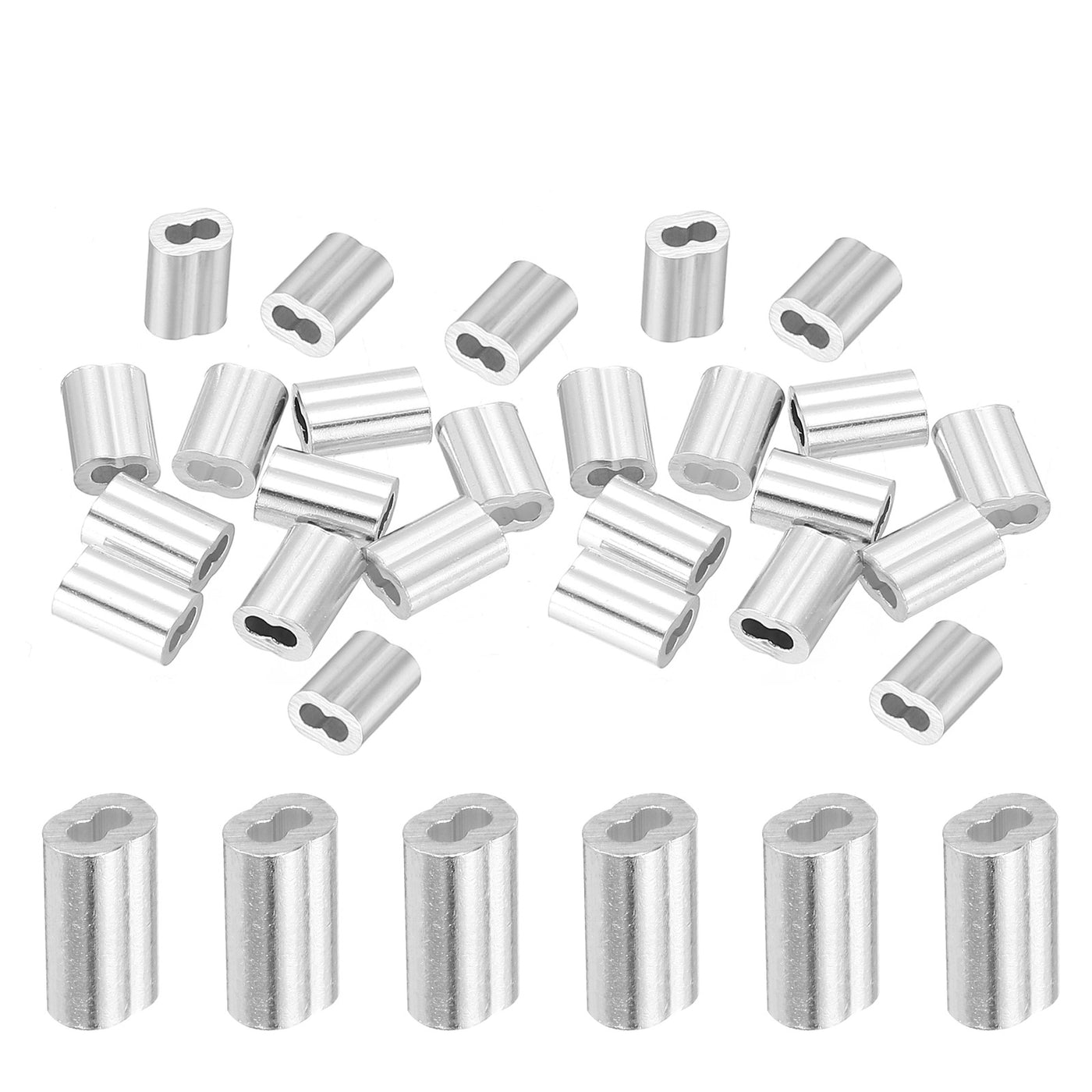 uxcell Uxcell 3/64" 1.2mm Aluminum Crimping Loop Sleeve Double Ferrule, Silver 25pcs