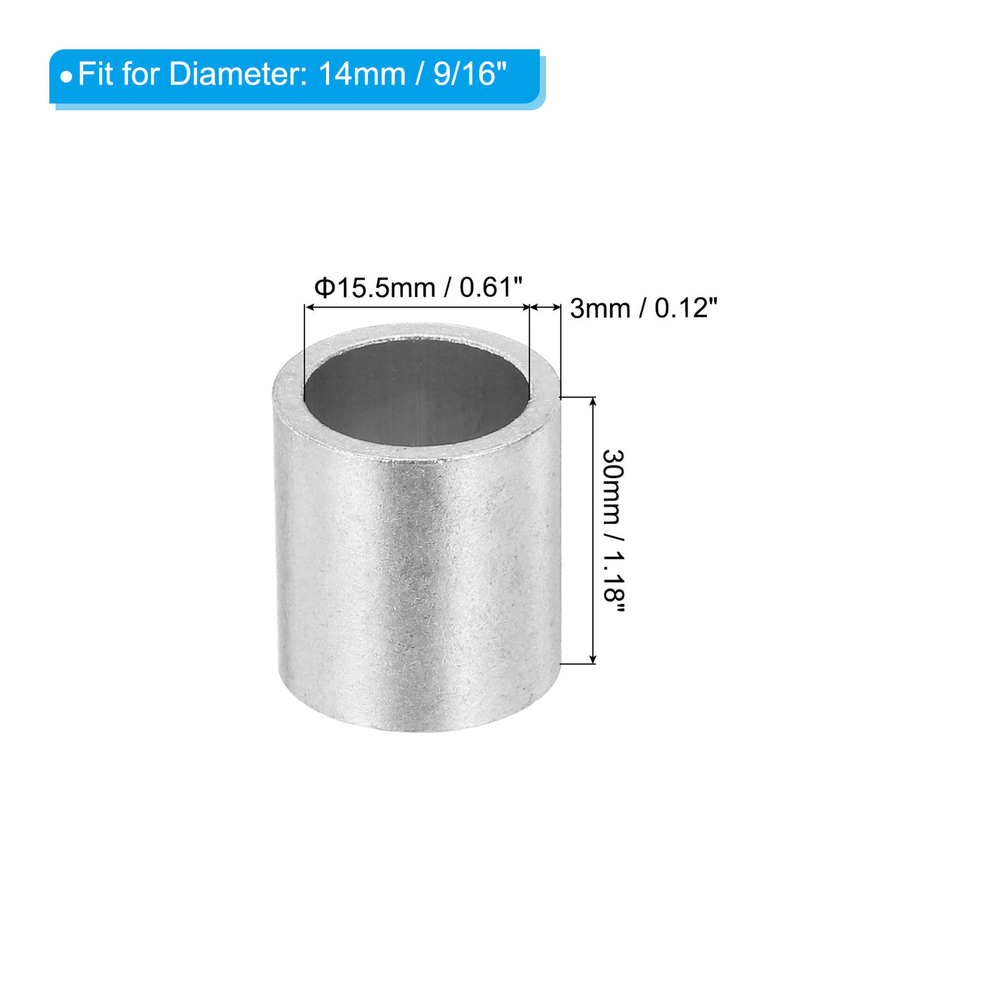 uxcell Uxcell 9/16" 14mm Aluminum Crimping Loop Sleeve Single Round Ferrule, Silver 25pcs