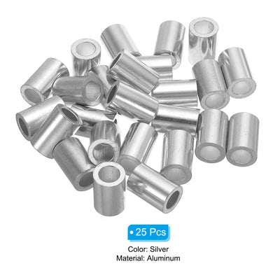 Harfington Uxcell 9/16" 14mm Aluminum Crimping Loop Sleeve Single Round Ferrule, Silver 25pcs