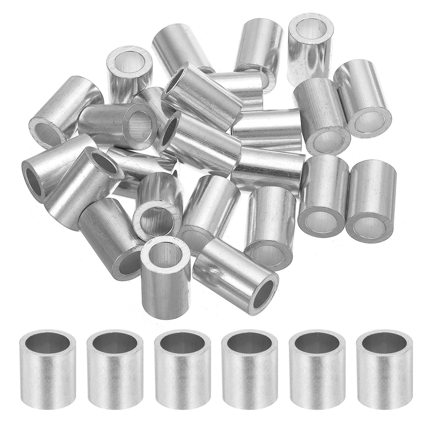 uxcell Uxcell 9/16" 14mm Aluminum Crimping Loop Sleeve Single Round Ferrule, Silver 25pcs