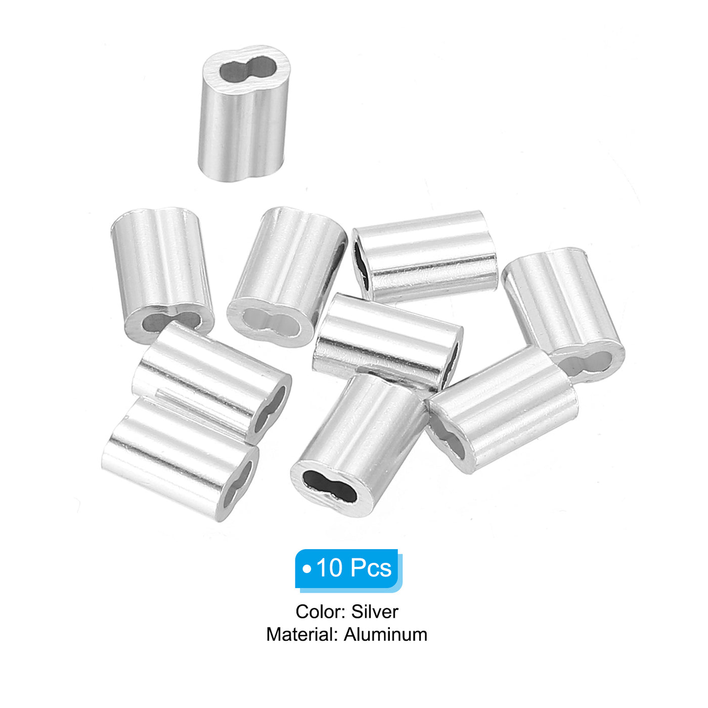 uxcell Uxcell 3/64" 1.2mm Aluminum Crimping Loop Sleeve Double Ferrule, Silver 10pcs