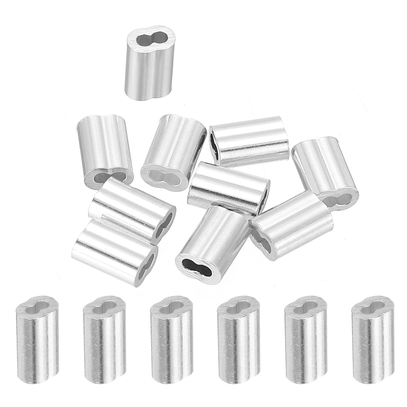 uxcell Uxcell 3/64" 1.2mm Aluminum Crimping Loop Sleeve Double Ferrule, Silver 10pcs